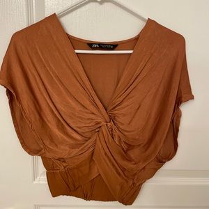 Zara Satin Cropped Twisted tee